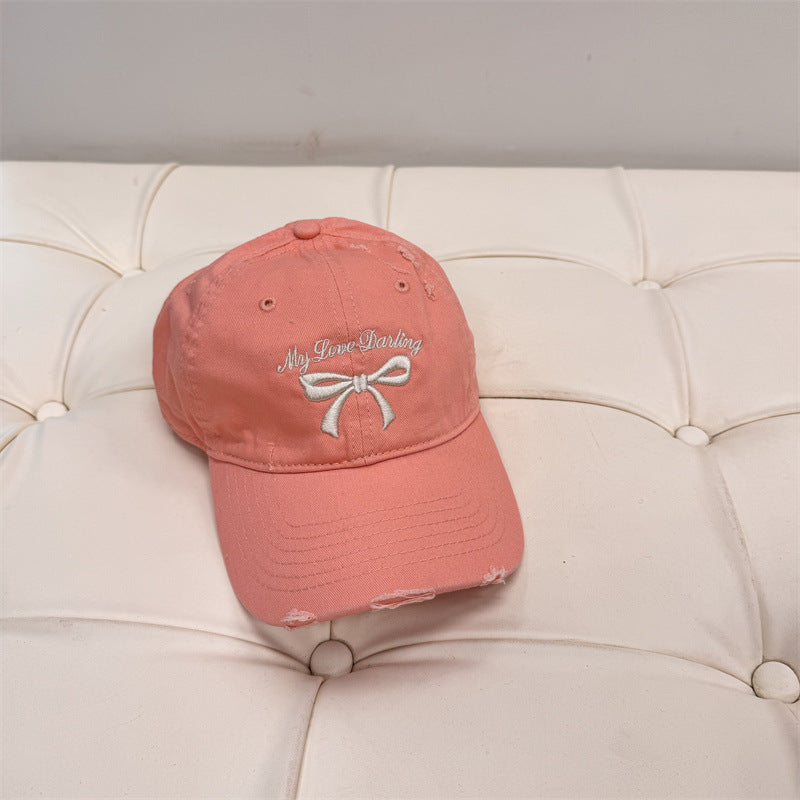 Damen Distressed Baumwoll-Baseballmütze mit Schleifenstickerei Brehn