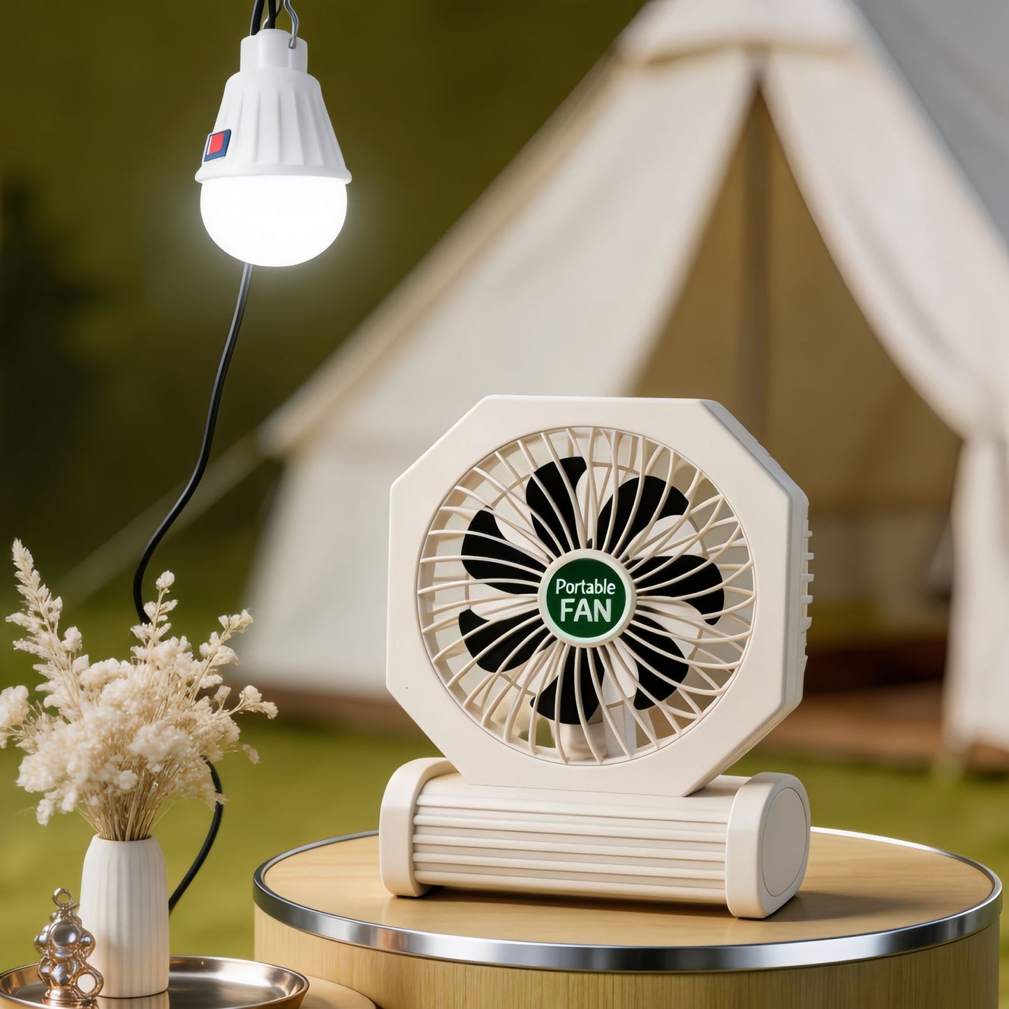 Damen Tragbarer Tischventilator mit USB-Anschluss und einer eleganten Holzbasis Brehn