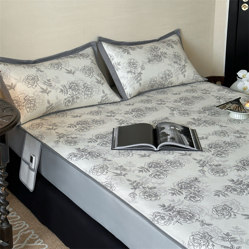 Bettlaken-Set mit floraler Allover-Print und dekorativer Saumblende