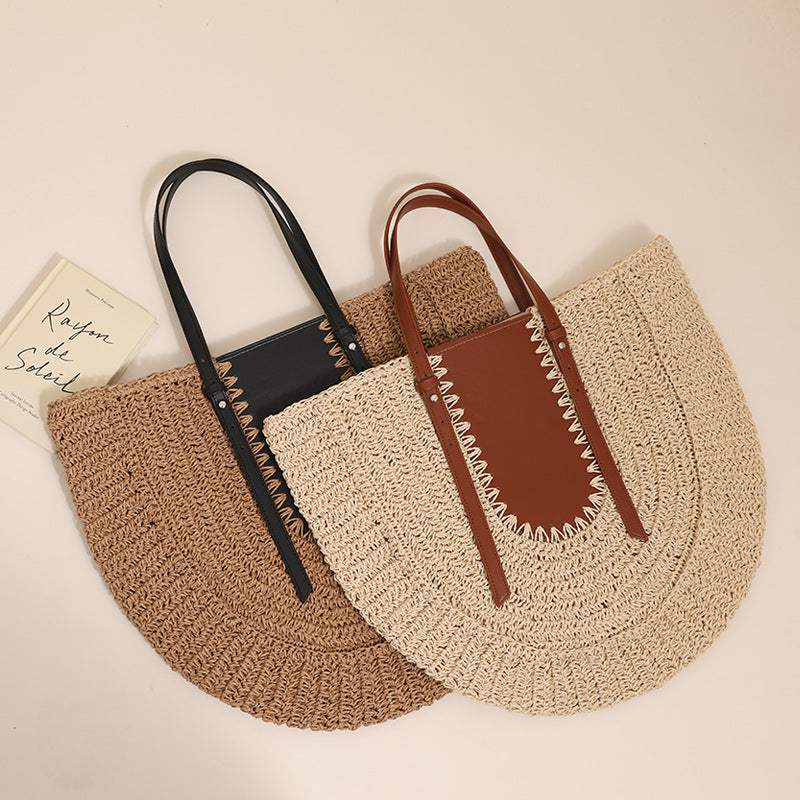 Elegante Handgefertigte Basttasche mit Lederakzenten Brehn