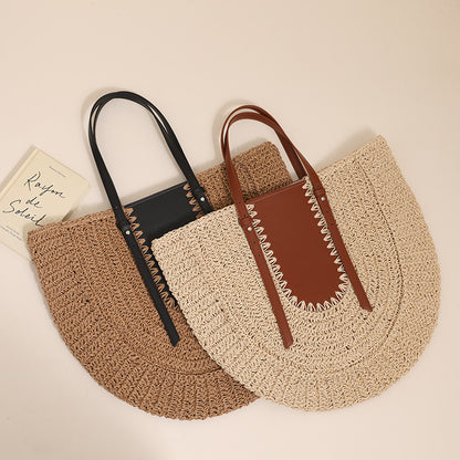 Elegante Handgefertigte Basttasche mit Lederakzenten Brehn