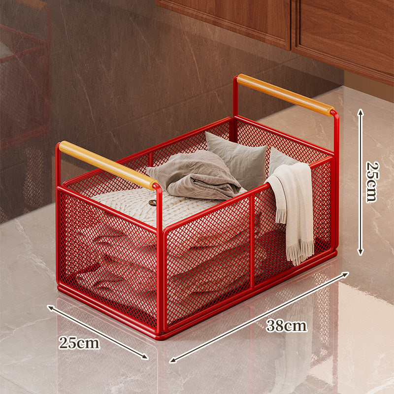 Robuste Metallgitter-Wäsche- und Deckenaufbewahrungskorb mit Holzgriffgriffen