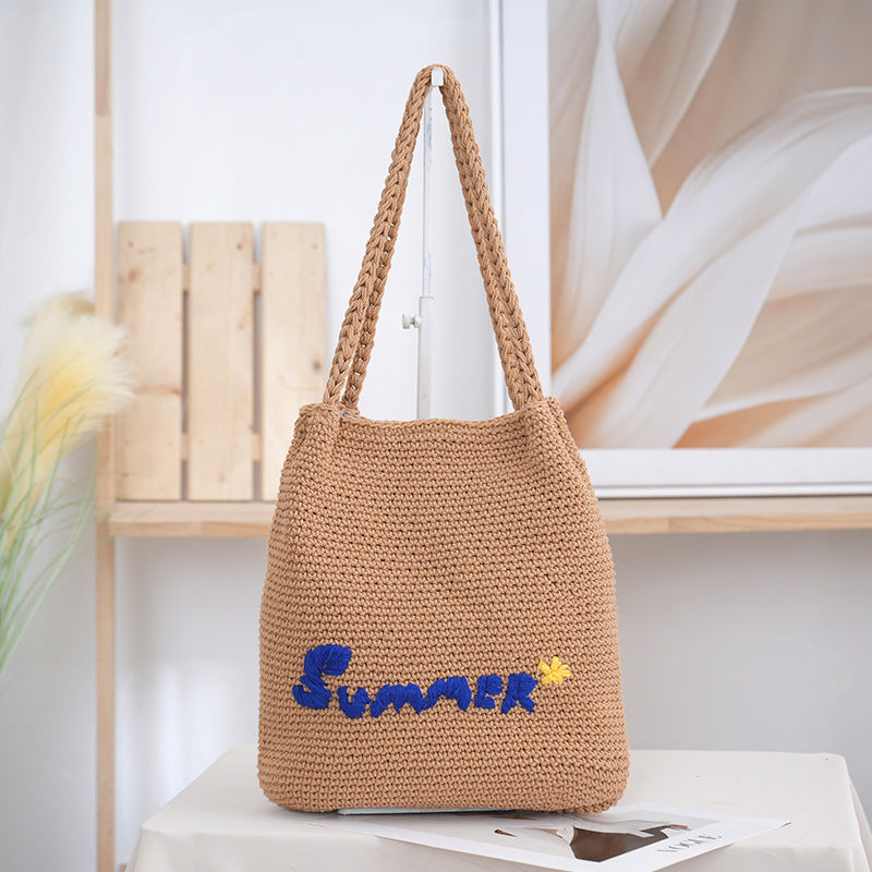 Handgefertigte Basttasche mit Sommermotiv Brehn