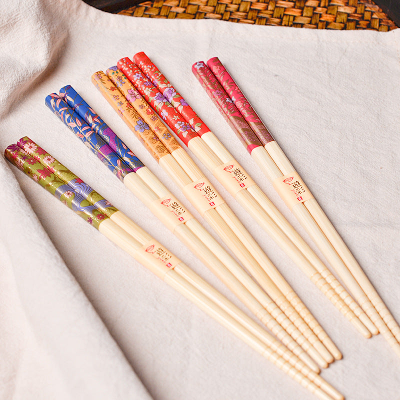 Japanische botanische handgefertigte Bambus-Esstäbchen Set aus 5 | Brehn