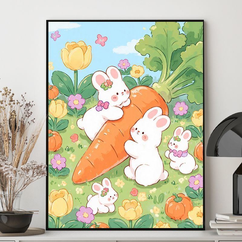 Niedliche Kaninchen-Themen-Illustration Leinwand Kunst Brehn