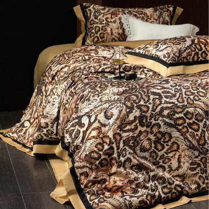 Luxe Leopard Jacquard Bettbezug Set mit Satin-Trim Oxford Kissenbezügen