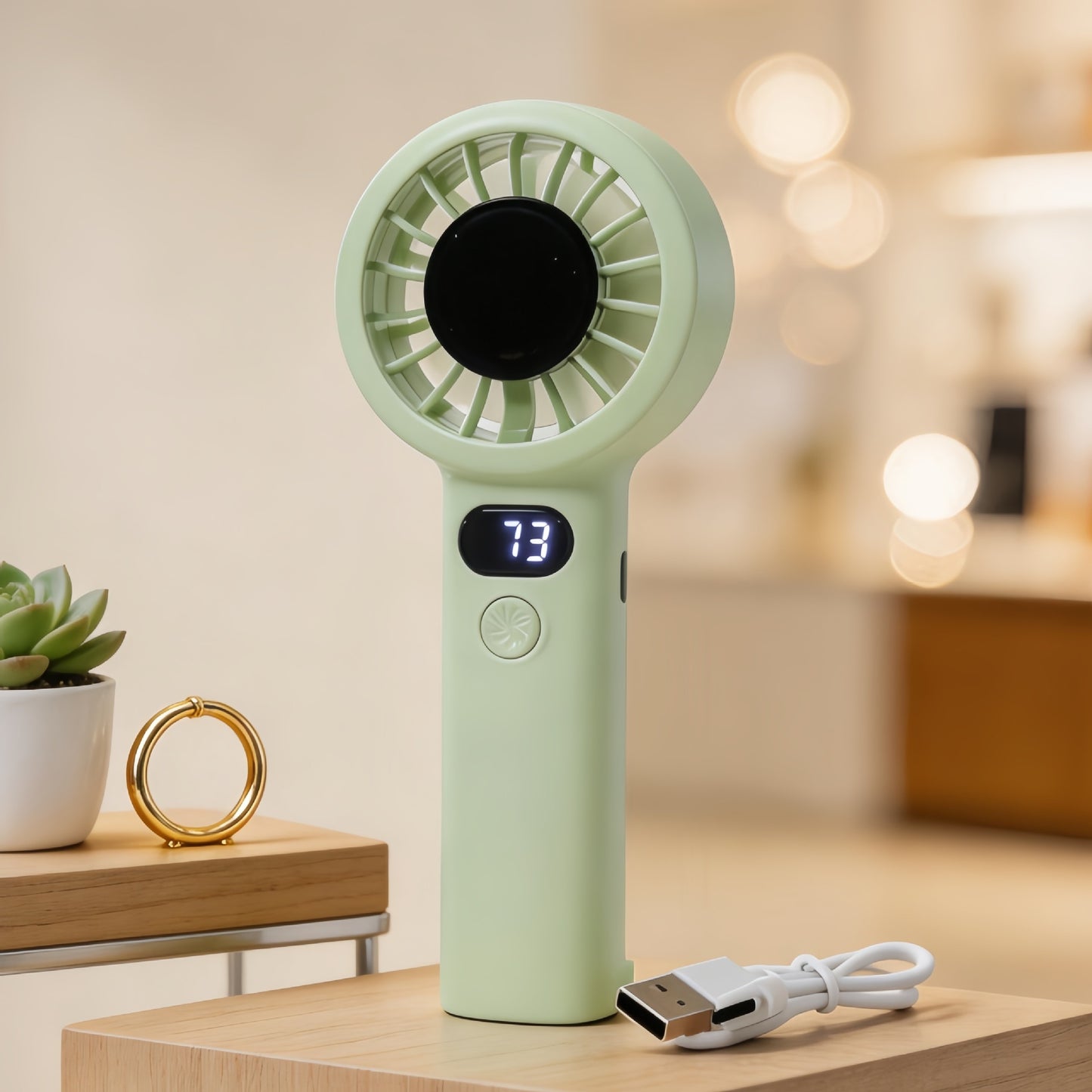 Damen Tragbarer USB Tischventilator mit digitaler Steuerung und flexiblem Neigungsmechanismus Brehn