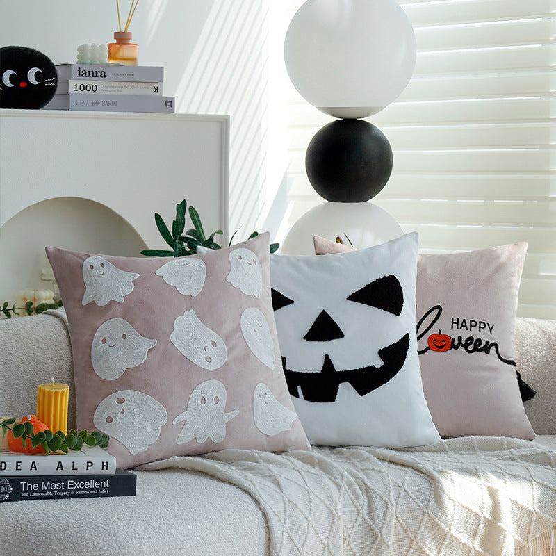 Quadratischer dekorativer Kissenbezug mit Halloween-Kürbisgesicht Tuft-Applikation aus Samt Brehn