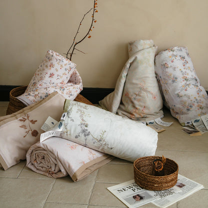 Baumwollsatin Bettbezug-Set mit leichter Leinen-Optik und Vintage-Blumenrapport