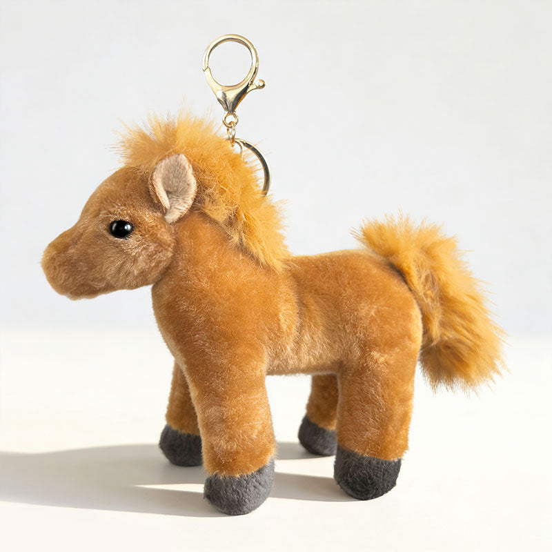 Plüsch Pony Schlüsselanhänger Tasche Charm mit Kunstfell Mähne und Metall-Karabinerhaken Brehn