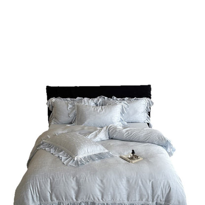 Luxuriöses Satin-Bettwäsche-Set mit Rüschen und feinem Schleifenjacquard
