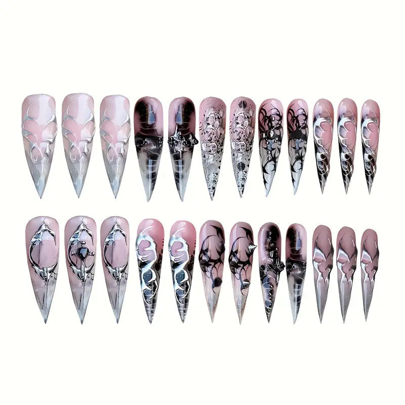 Künstlerische Gothic Stiletto Press-On Nägel Brehn
