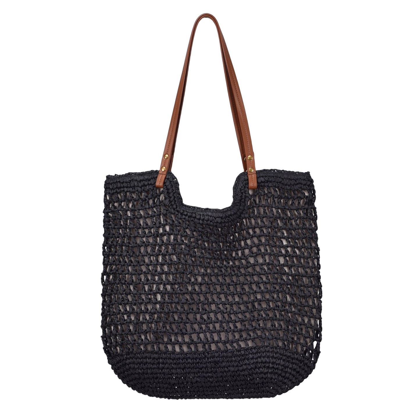Handgewebte Baumwolltasche mit Ledergriffen Brehn