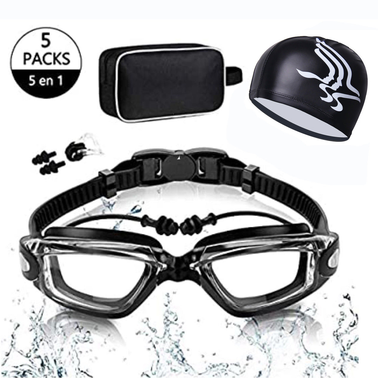 Premium Schwimmbrille Set mit Verstellbarem Kopfband und Schutzhaube Brehn