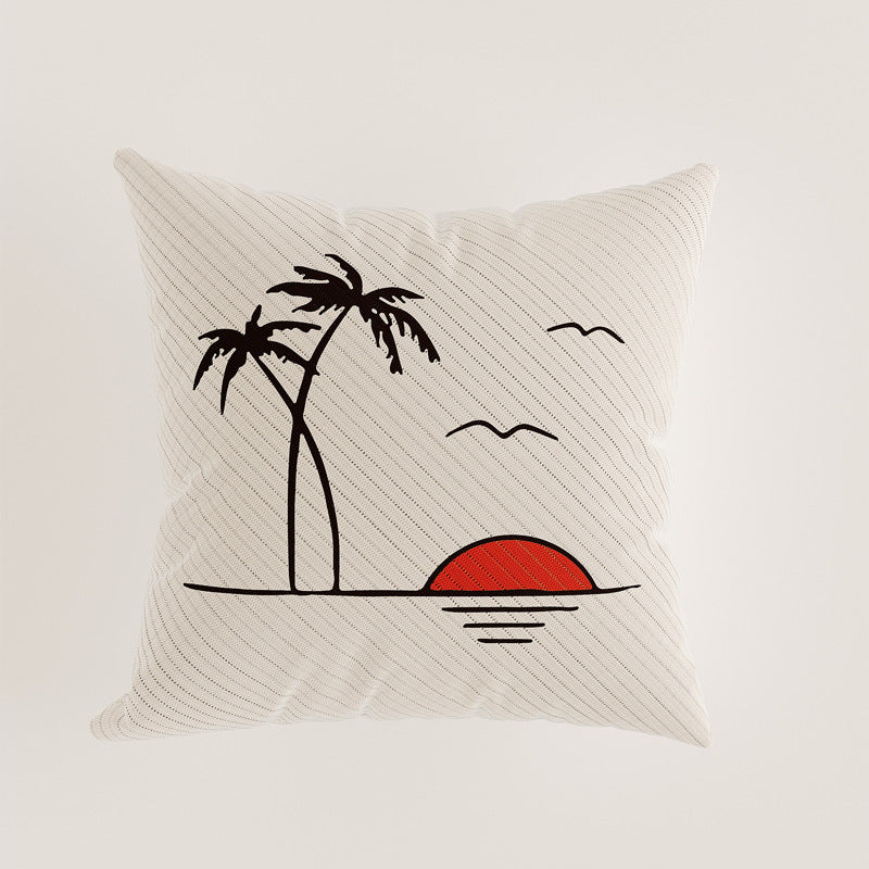 Decorative Square Linen-Texture Abstract Sketch Throw Pillow Cover