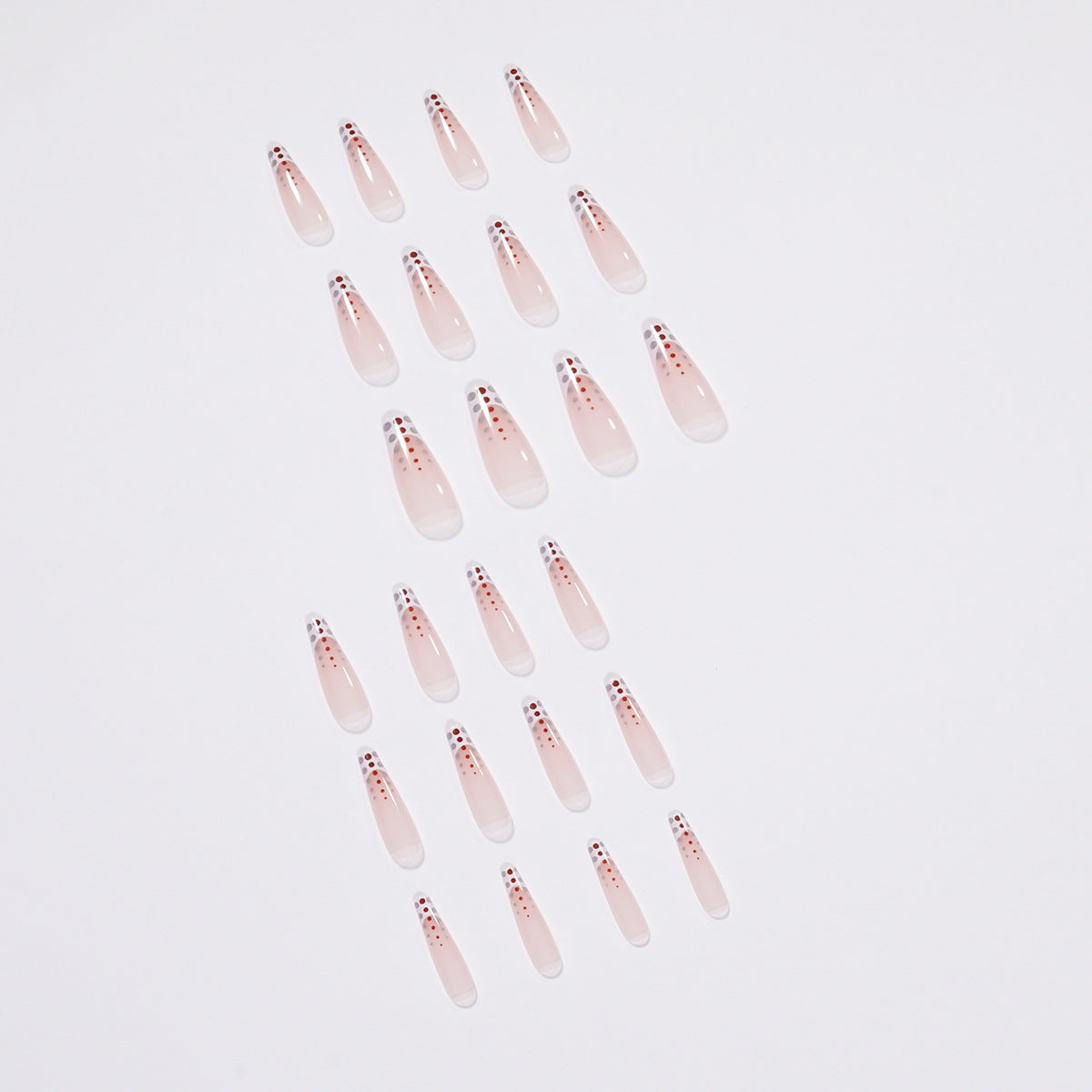 Kunstvolle Nagelverlängerungen mit eleganten Dots und schimmerndem Ombré Brehn