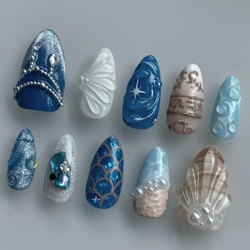Künstlerische ozeanische Press-On-Nagelkunst Brehn