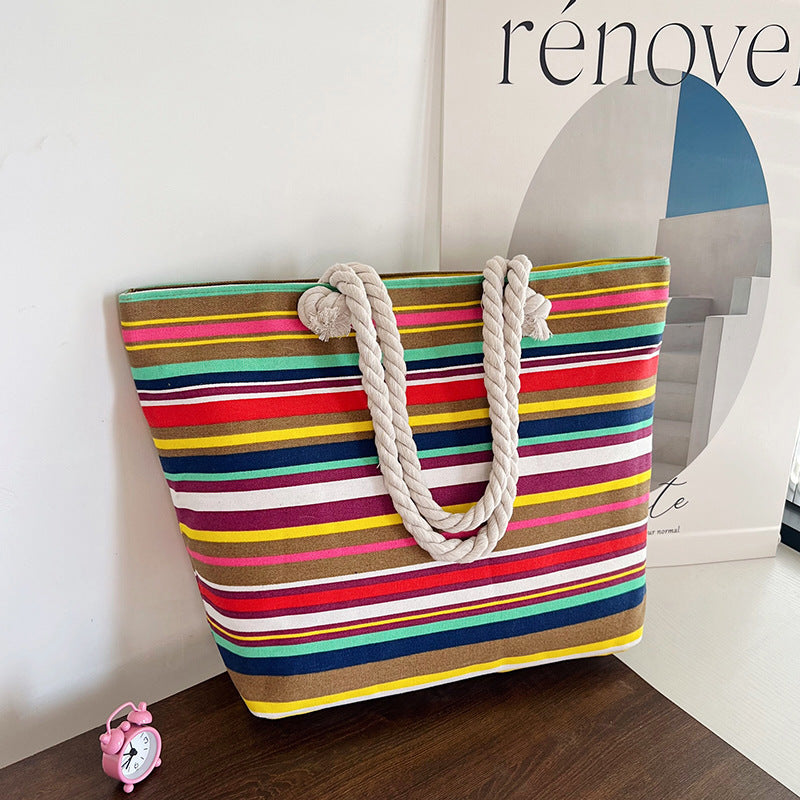 Gestreifter Canvas Strandtasche