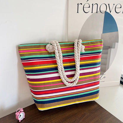 Gestreifter Canvas Strandtasche
