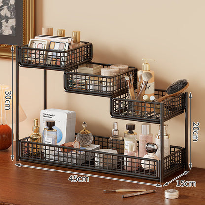 Multi-Tier Metallnetz Kosmetikorganizer mit Taschentuchhalter und verstellbaren Regalen