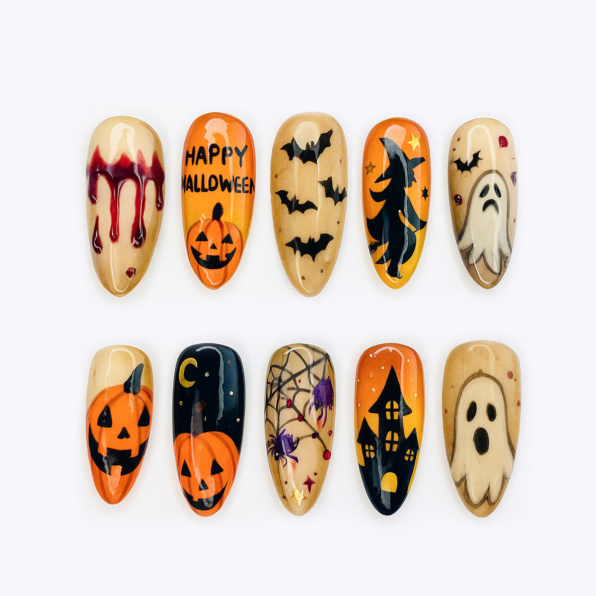 Kreatives Halloween Kunstnagelset mit Gruselmotiven Brehn