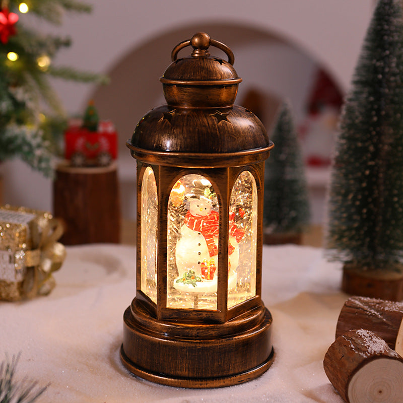 Beleuchtete Weihnachtslaterne mit Weihnachtsmann-Szene Brehn
