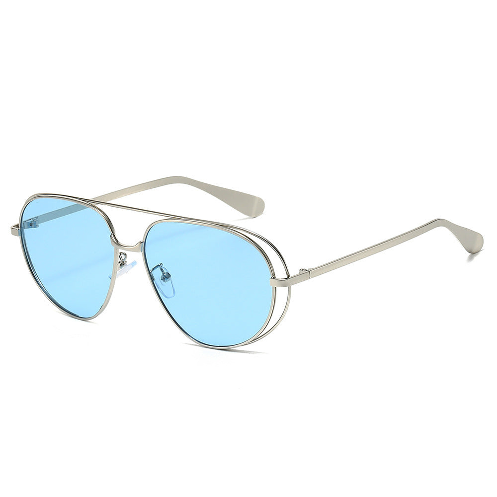 Stylische Aviator-Sonnenbrillen mit blauen Gläsern Brehn