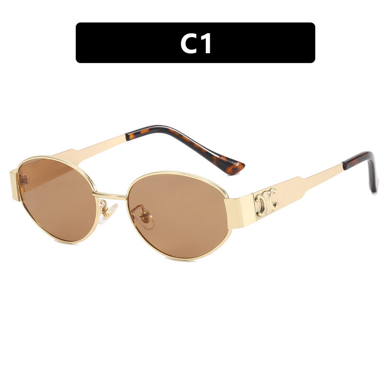 Damen modische Sonnenbrille im eleganten ovalen Design mit robustem Metallrahmen Brehn