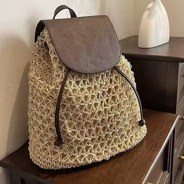 Damen Handgeknüpfte Rucksacktasche mit Lederakzenten Brehn