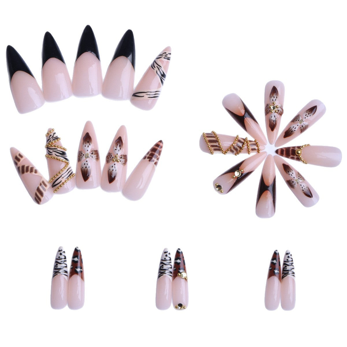 Künstliche Stiletto Kunstnägel mit Glamourösen Tiermotiven Brehn