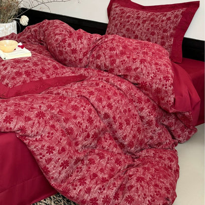 Premium-Baumwoll-Bettwäschegarnitur mit gewebtem Blumenmotiv und eleganter Umschlagkante