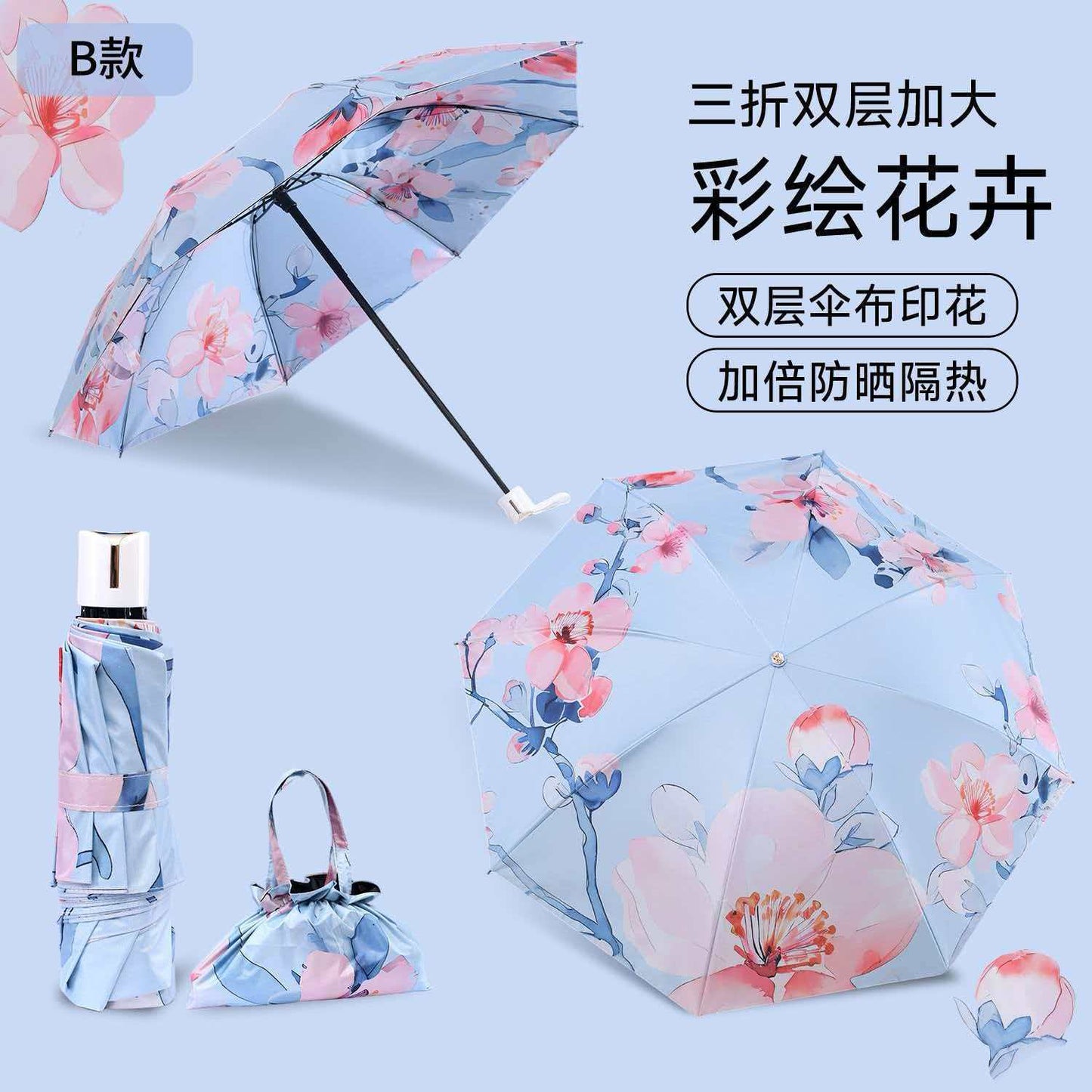 Damen Falt-Regenschirm mit eleganter Blumenoptik Brehn