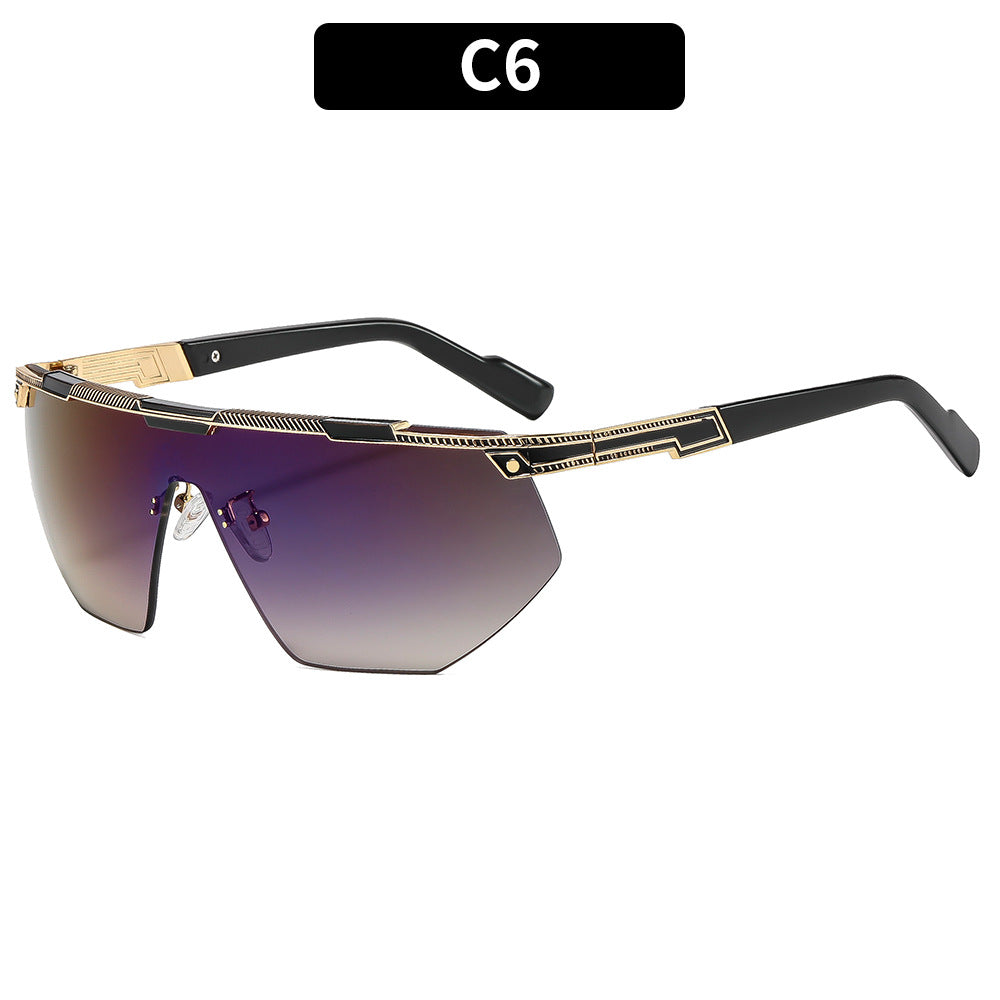 Modische Schild-Sonnenbrille mit luxuriösen Metallelementen