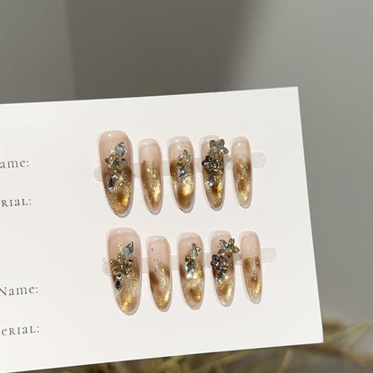 Luxuriös Glitzer Press-On Nagelset mit floralen Akzenten