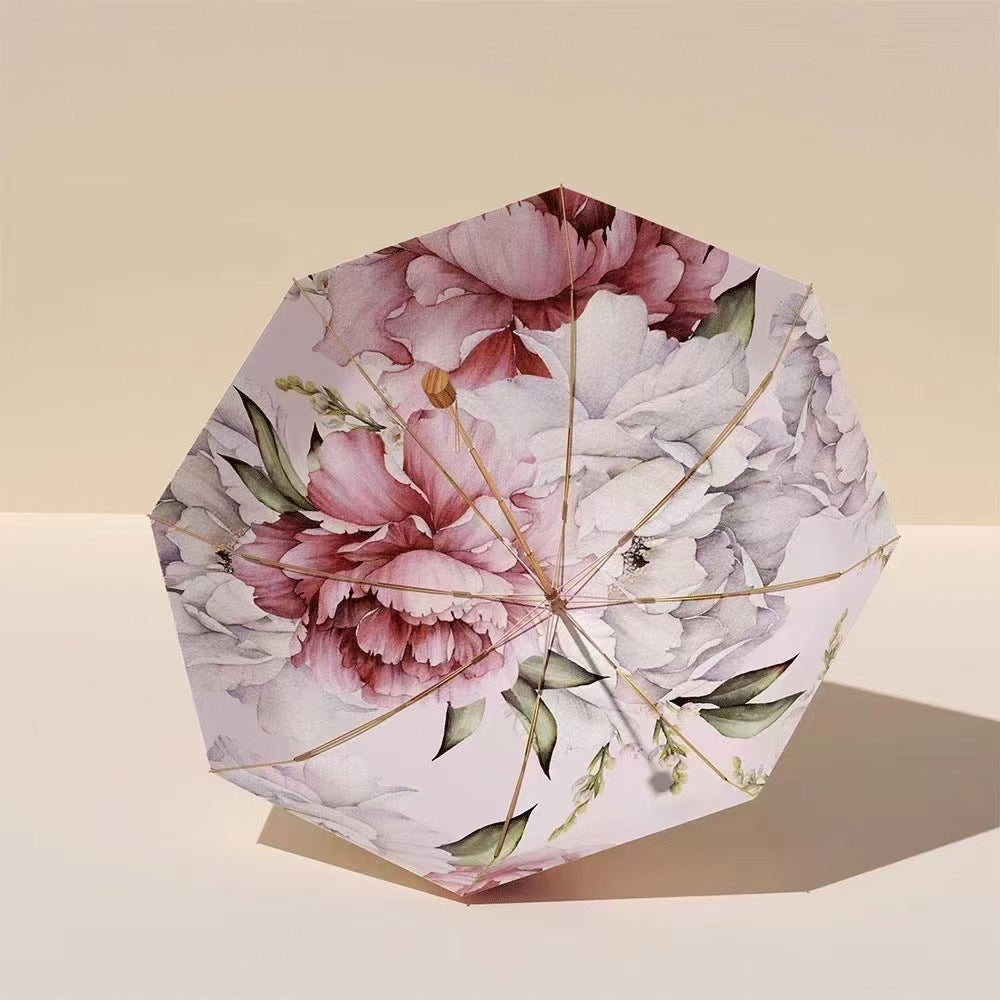 Damen elegante Falt-Regenschirm mit floralen Mustern Brehn