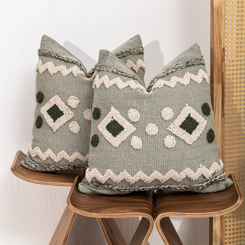 Texturiertes Boho geometrisches tufted Kissen mit geflochtenem Rand und abnehmbarem Reißverschlussbezug
