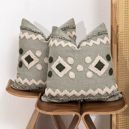 Texturiertes Boho geometrisches tufted Kissen mit geflochtenem Rand und abnehmbarem Reißverschlussbezug