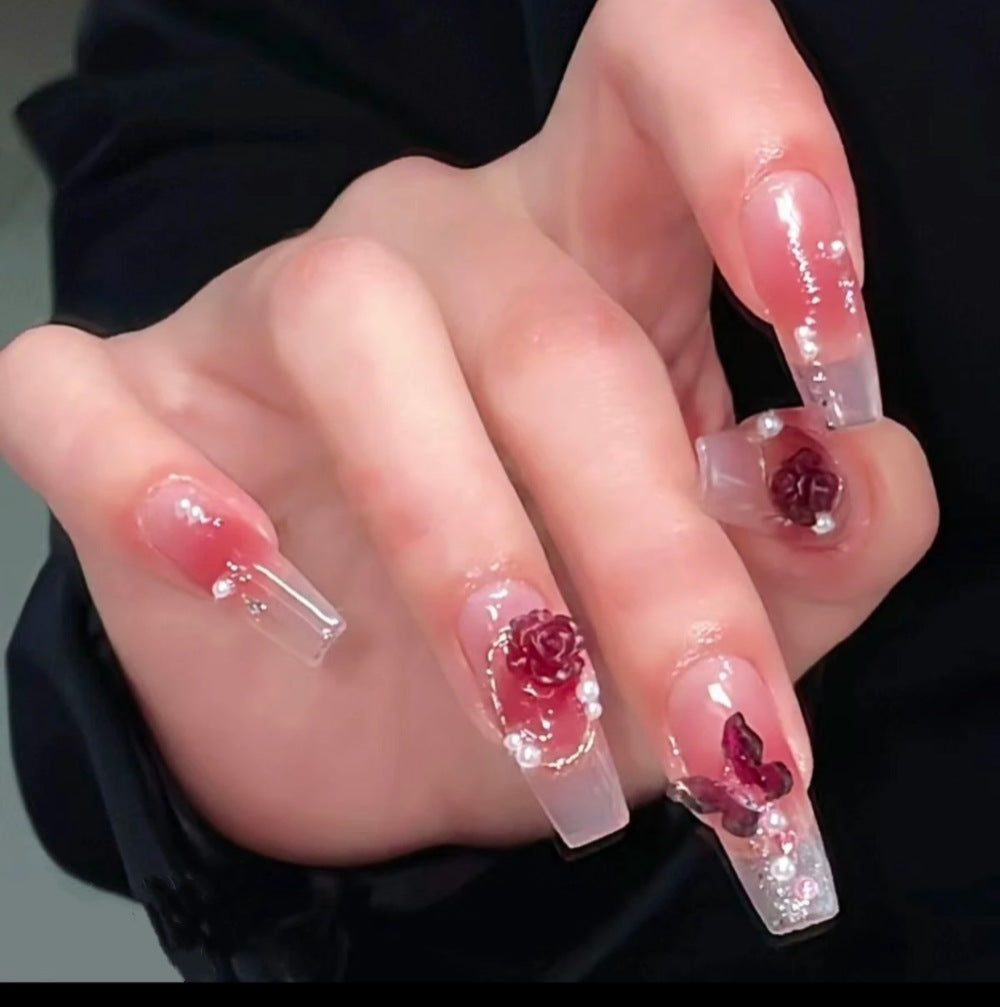 Künstlerisches Floral Verziertes Press-On Nail Set Brehn