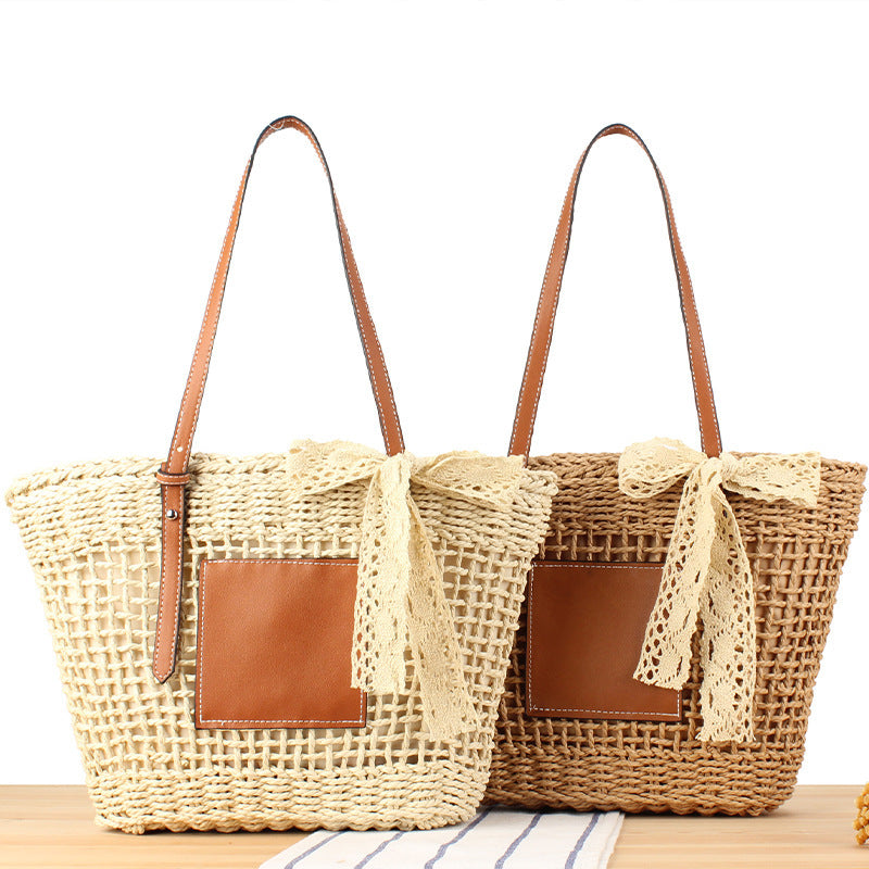 Elegante Geflochtene Basttasche mit Lederakzent Brehn