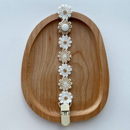 Handgefertigter Blumen Spitze Schnullerhalter Lanyard mit Sicherheitsdruckknopfclip