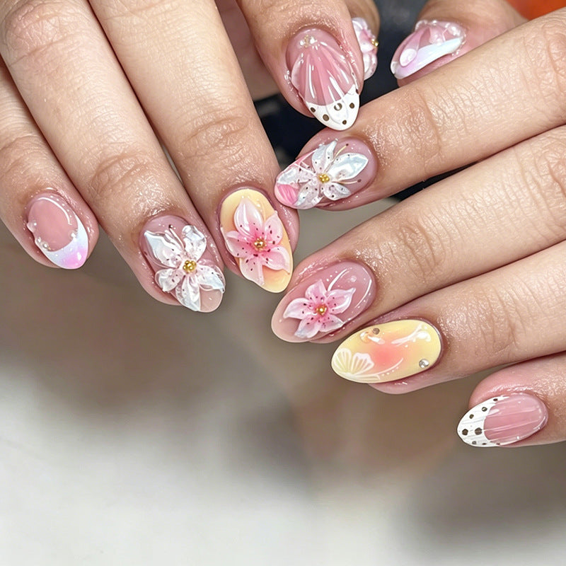 Dekoratives Blumen Press-On Nails Kunst Set Brehn