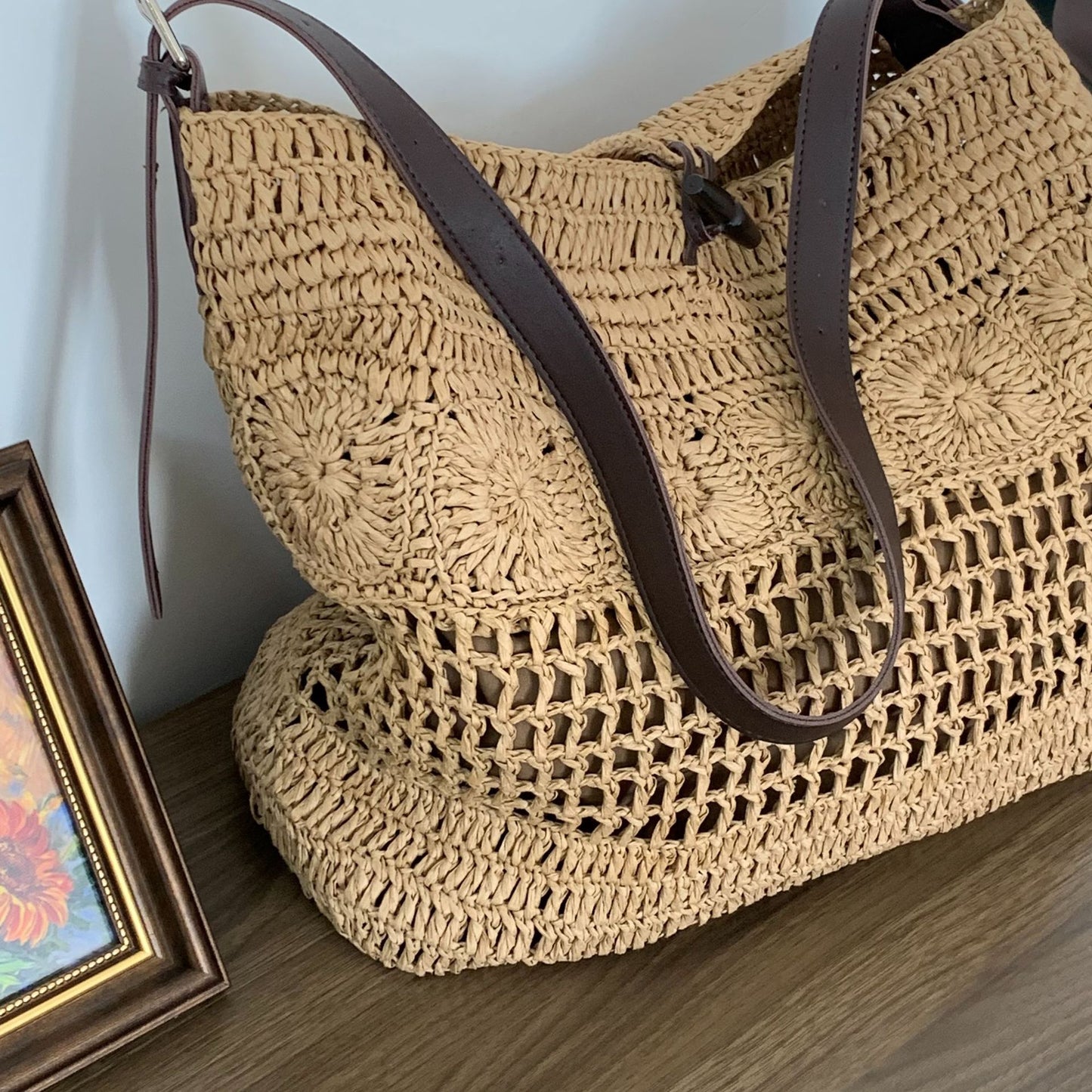 Geflochtene Handtasche mit Robusten Lederträgern Brehn