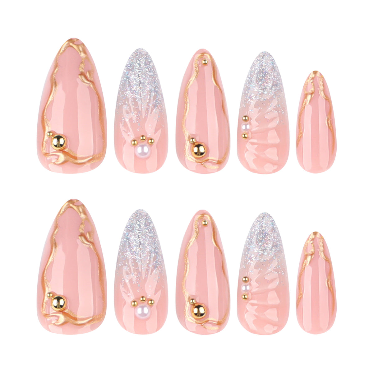 Kunstvolle Stiletto-Nägel mit elegantem Goldverzierungs-Design Brehn