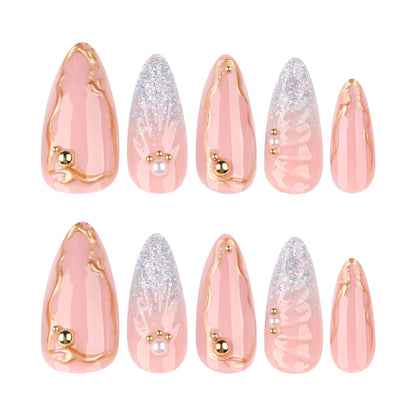 Kunstvolle Stiletto-Nägel mit elegantem Goldverzierungs-Design Brehn