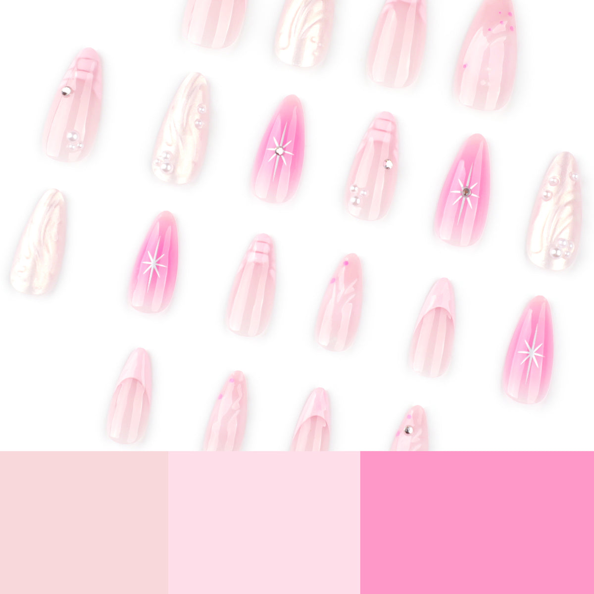 Kunstvolle Nagelverlängerungen mit Glitzer- und Muschelmotiven Brehn