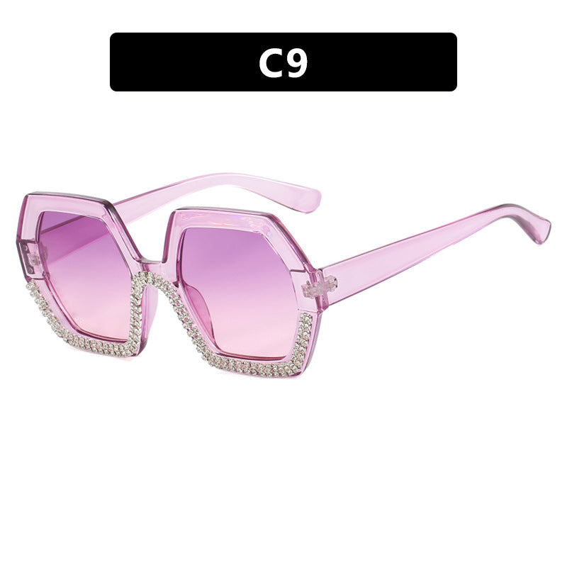 Damen extravagante Sonnenbrille mit hexagonalem Rahmen und strassbesetzten Akzenten Brehn
