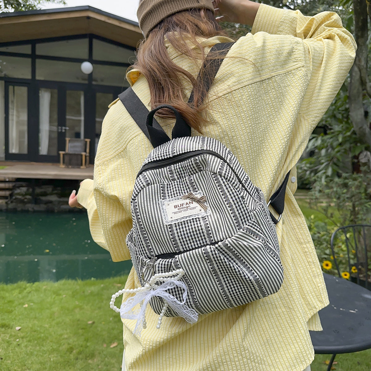 Stilvolle kleine karierten Muster Rucksack Brehn