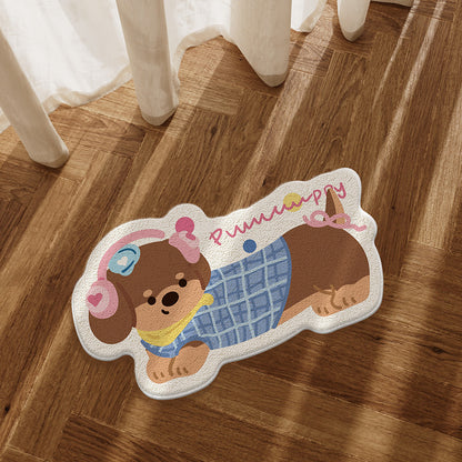 Novelty Dachshund-Shaped Plush Absorbent Bath & Entry Rug with Non-Slip Backing