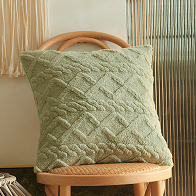 Quadratisches Wohnkissen aus Teddybouclé mit erhabenem Rautentextur Brehn