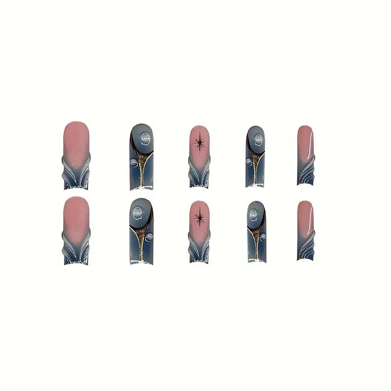 Künstlerisches abstraktes Press-On-Nageldesign Brehn
